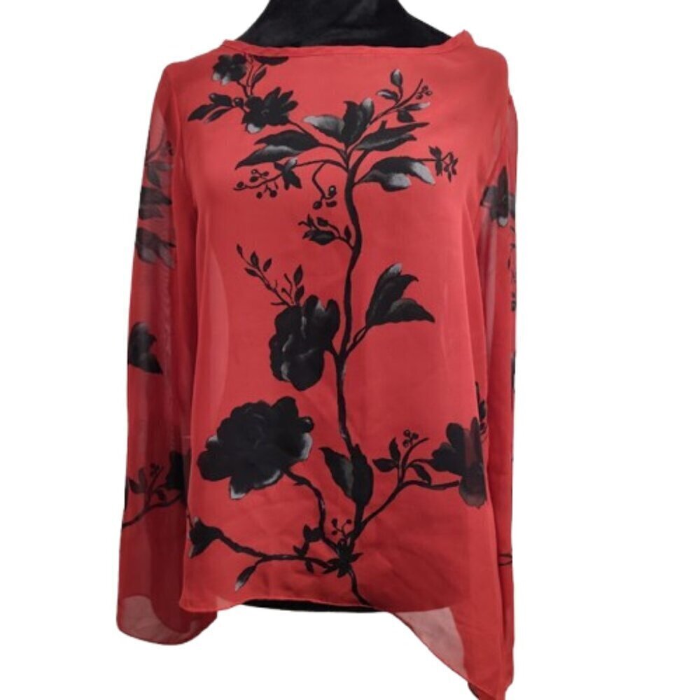 Vintage Cha Cha Vente Sheer High Low Blouse Women's Size Medium Red Sheer